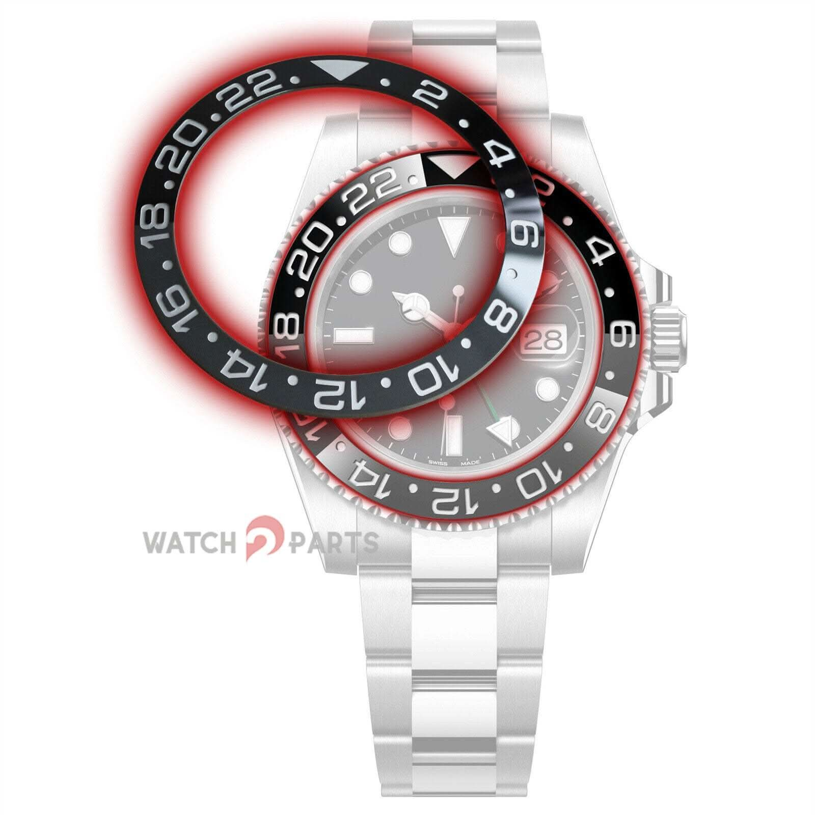 Regarder la céramique lunette pour Rolex GMT Master II Bruce Wayne Guinness Cerachrom Watch