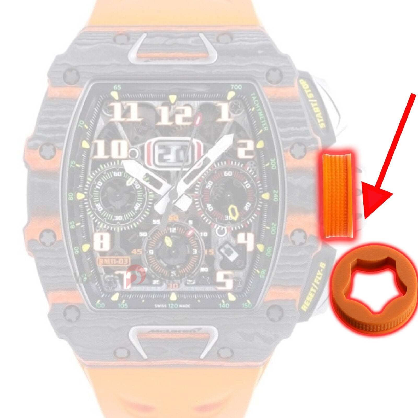 Tapa de goma de Crown Fluoro de Orange Watch para Richard Mille RM11-03 Flyback automático