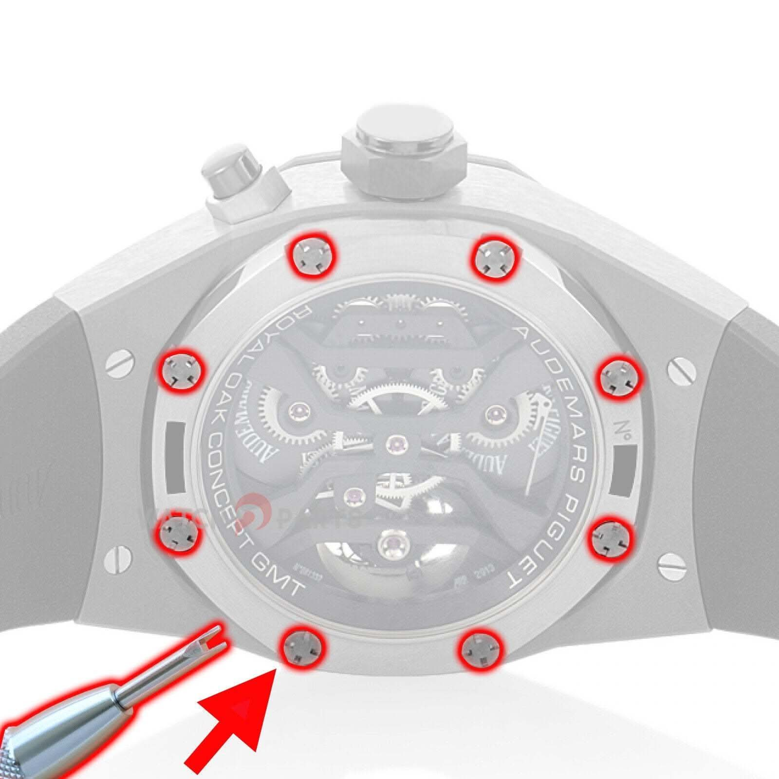 Mire el destornillador de cuatro puntas para el caso de concepto de roble de Audemars Piguet Royal Oak