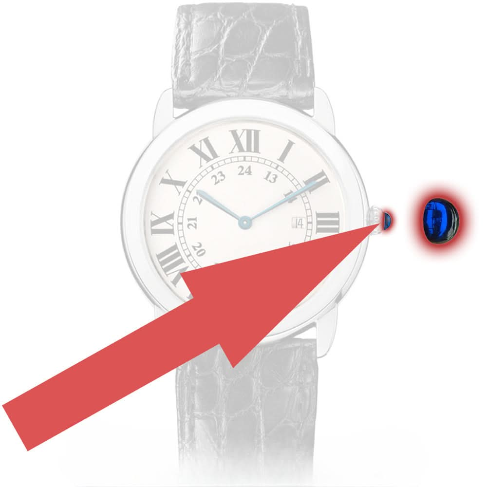 Saphirkristall (blauer Zirkon) für Cartier -Tank oder Ronde Watch Crown beobachten