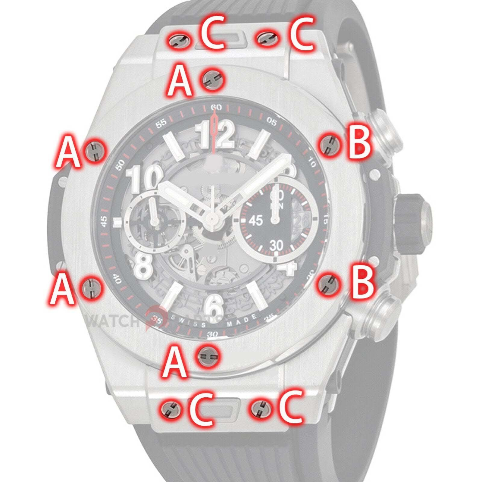 Regardez la vis pour Hublot Big Bang 411 45 mm Coupe de montre STRAPE