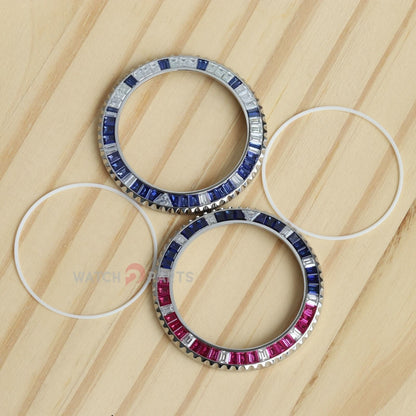 Moissanite/Blue Sapphire & Rubies Watch Bisel para Rolex GMT-Master II 40 mm Reloj