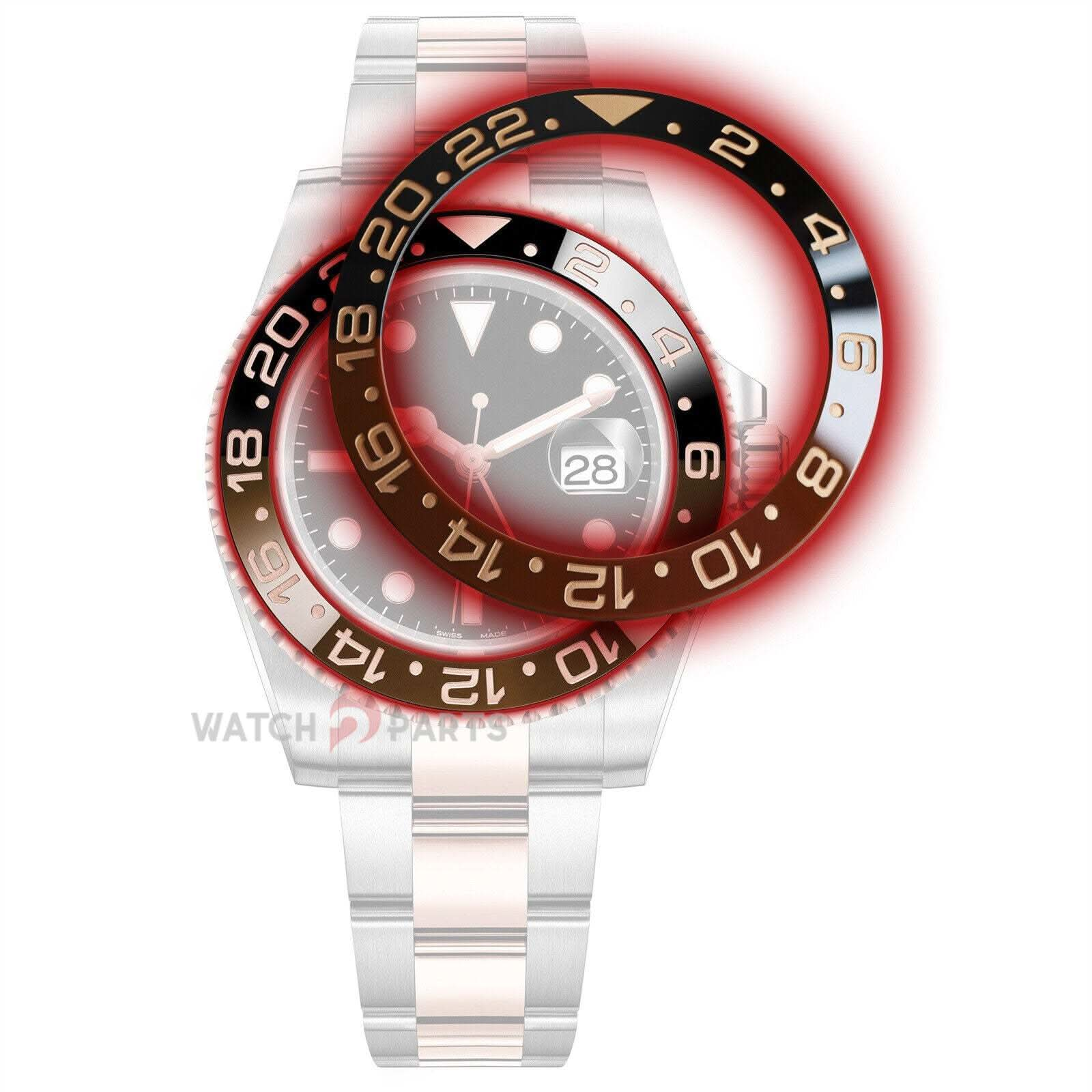 Mire el bisel de cerámica para Rolex 126711 GMT-Master II Rootbeer dos tono Rose Gold