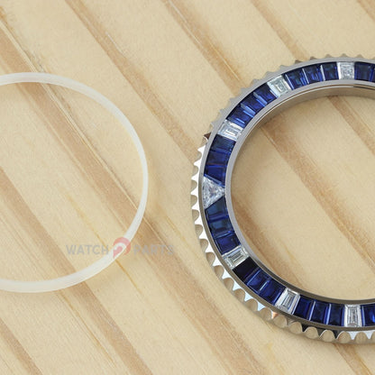 Synthetic Blue Sapphire & Moissanite Diamond Watch Bezel for Rolex Submariner 40/41mm Watch Gemstone Bezel