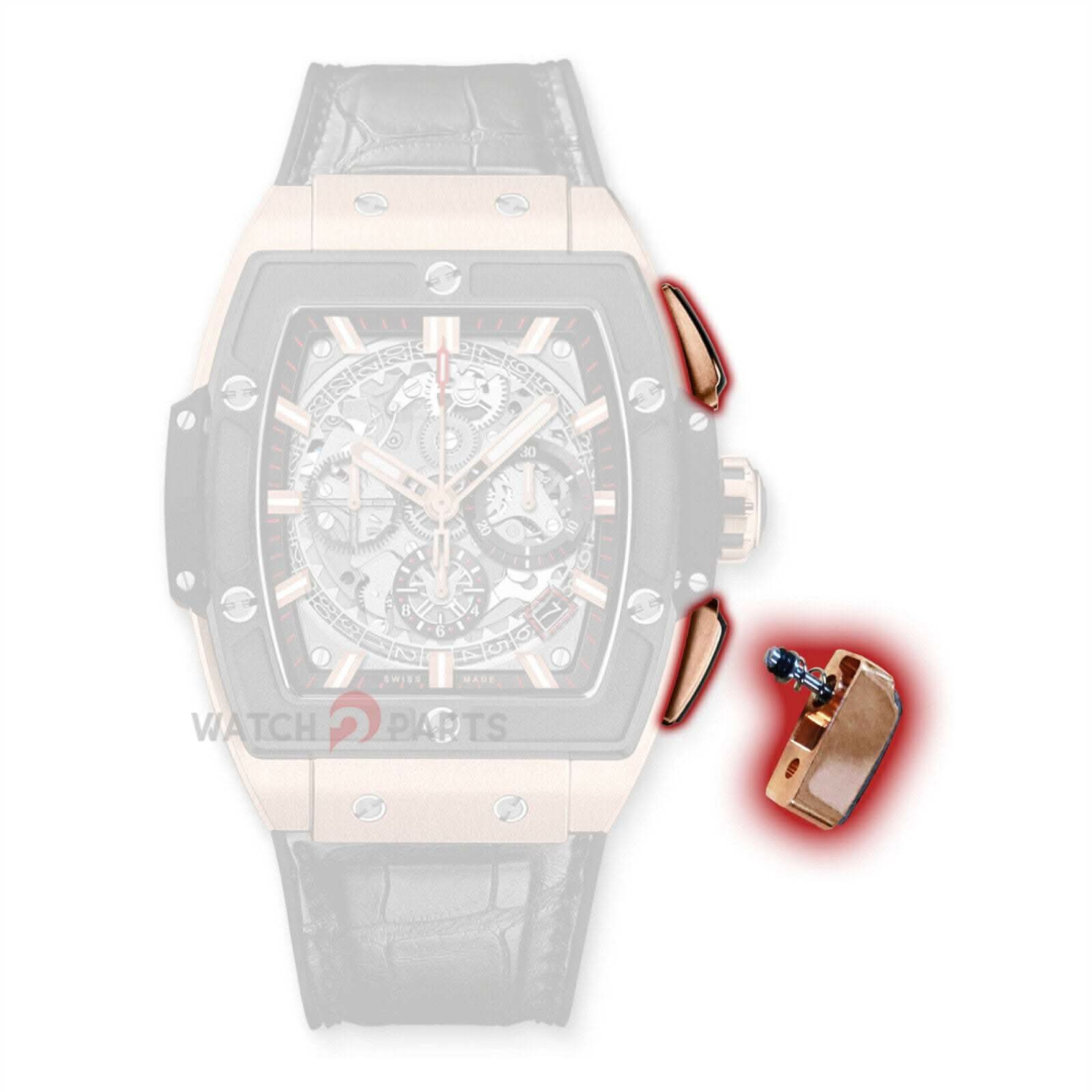 Pusente de reloj de oro rosa de 18k para Hublot 601 Spirit of Big Bang 45 mm Botón de reloj