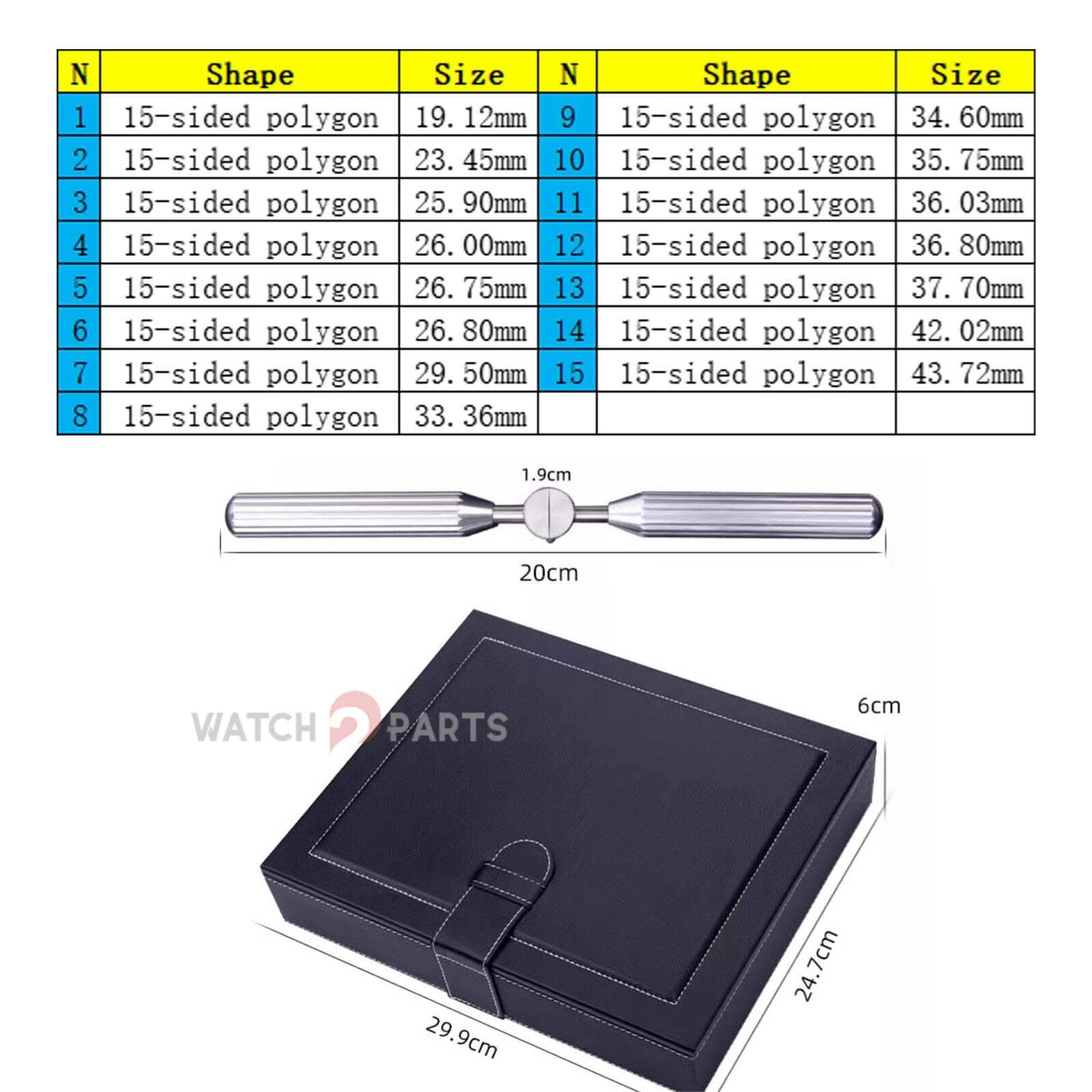 Watch Case Bace Opener for Breitling 15 Sizes Set Watch 15-sided Polygon Repair