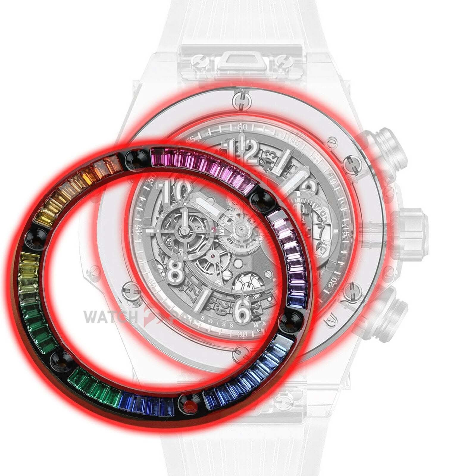 Regenbogen CVD Synthetische Edelstein -Lünette für Hublot Urknall 411 45mm Uhr