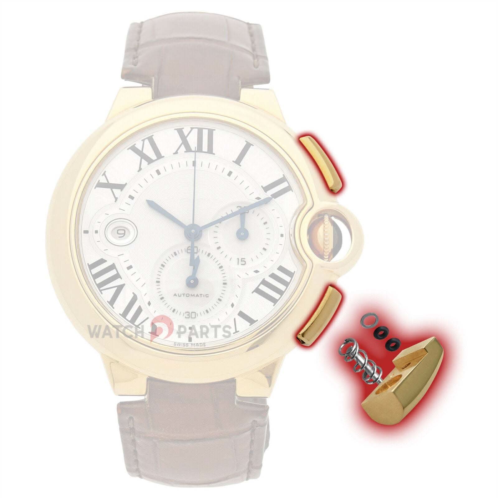 18k Gold Uhrenschub für Cartier Ballon Bleu 44mm XL Uhre -Taste