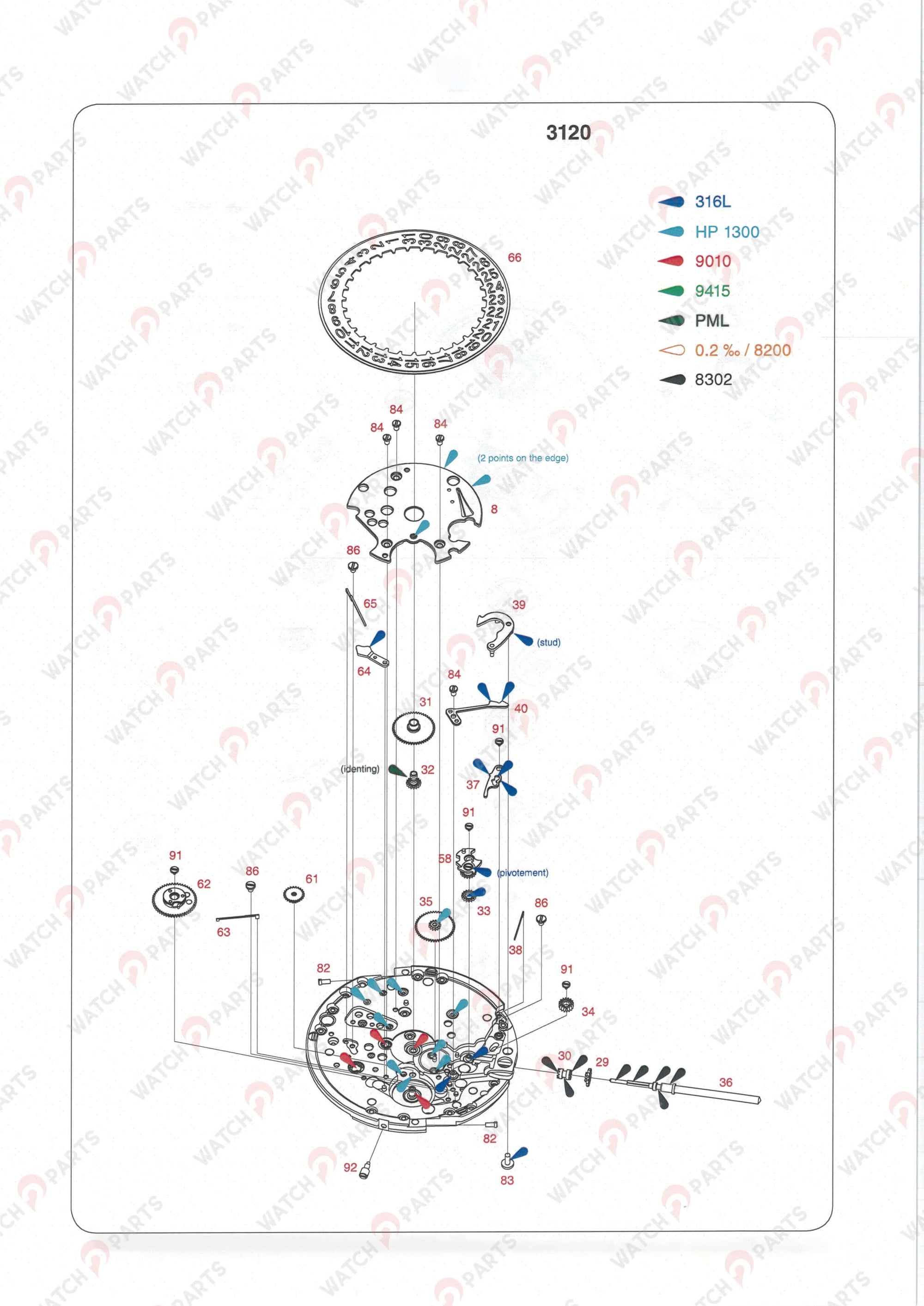 Data giogo correttore per Audemars Piguet Cal 3120 3126 Calibre Watch Movement Parte 58