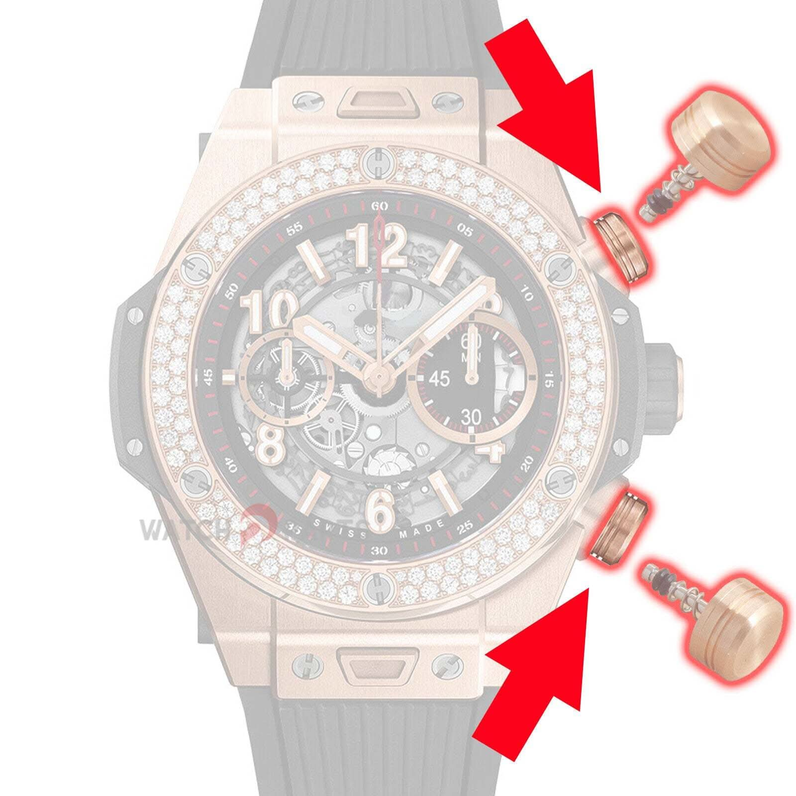 Pusente de reloj de oro rosa de 18k para Hublot Big Bang Unico 45 mm 411 Botón de reloj