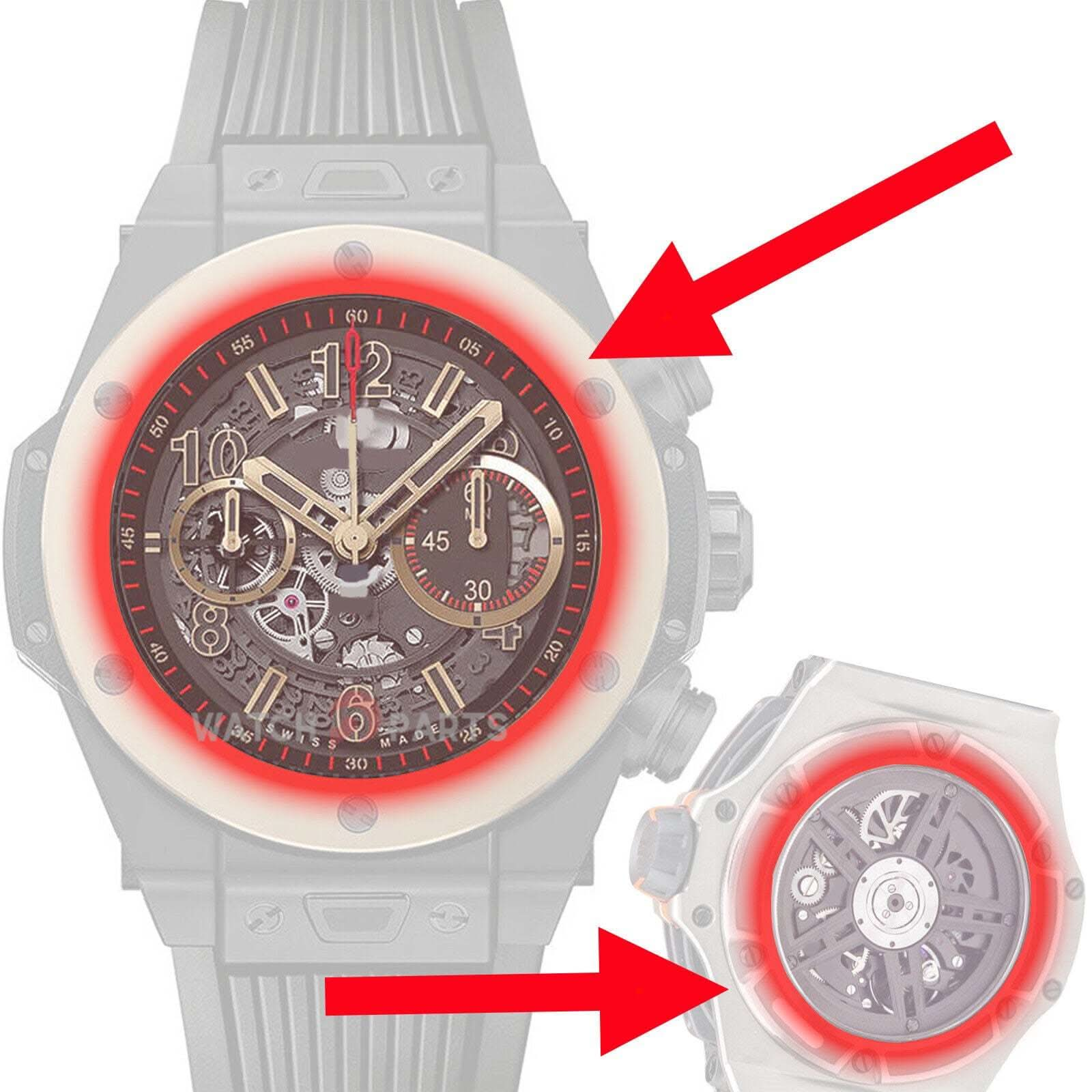 Cristal saphir pour hublot big bang 402 45 mm avant et casse arrière vitrée