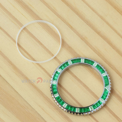 Безель с синтетическими изумрудами и муассанитами для часов Rolex Submariner 40/41 мм, безель с драгоценными камнями