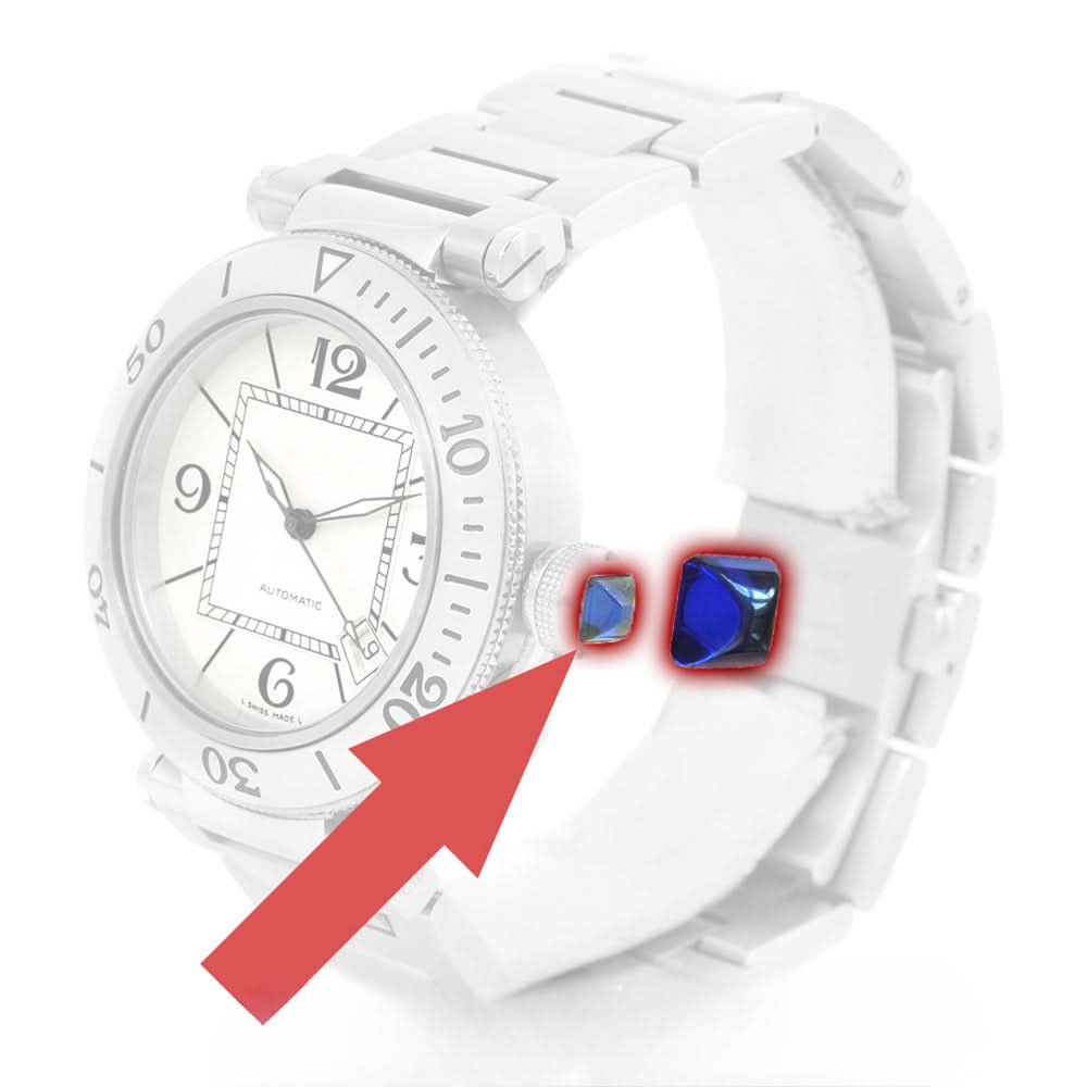 Regarder Sapphire Crystal (zircon bleu) pour Cartier Pacha 40,5 mm Couronne de montre Protection des pièces de garde