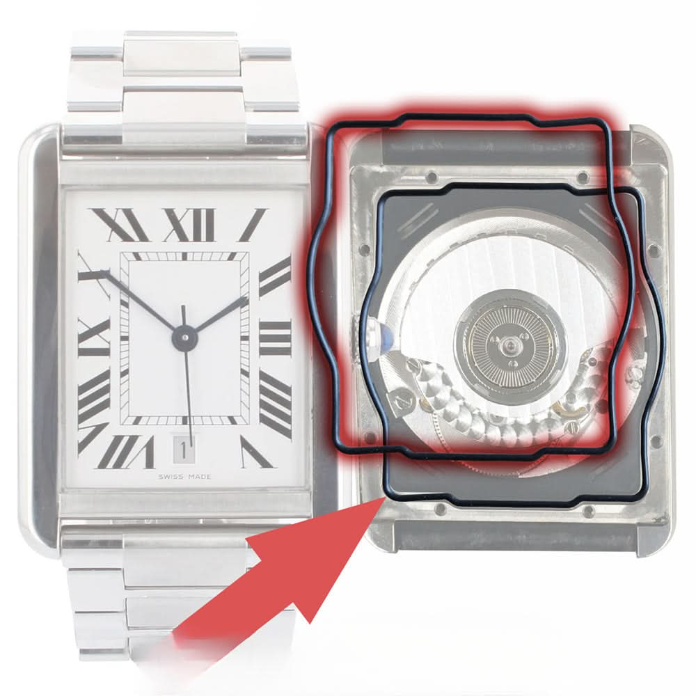 Gummi -Uhr -Wasserdichtungsring -Dichtungsring für Cartier Tank Solo XL 3515 Wacth Case zurück