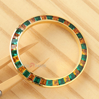 Synthetic Emerald & Orange Gemstone Watch Bisel para Rolex Daytona 40 mm Watch