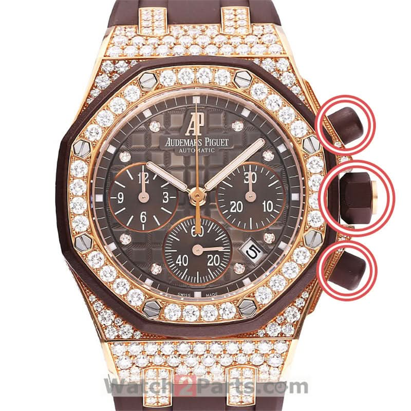 white and brown rubber crown cover/pusher sheath for Audemars Piguet Royal Oak Offshore 37mm lady's watch - watch2parts