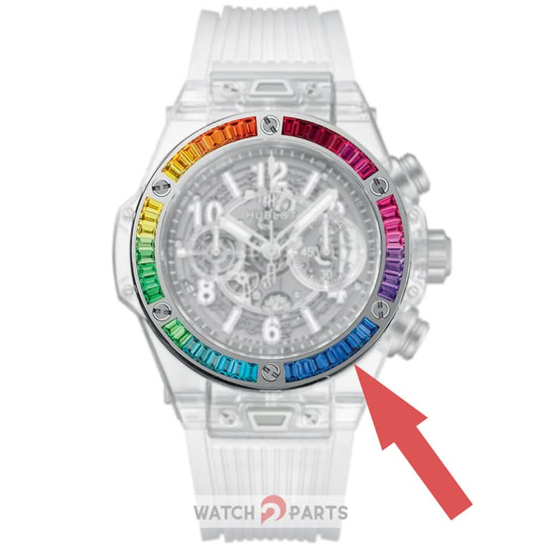 steel rainbow CVD synthetic gem watch bezel for HUB Hublot Big Bang 411 Unico 45mm watch - watch2parts